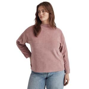Madewell Striped Jacquard Funnel Neck Top Pink Ribbed Long Sleeves Size L Large